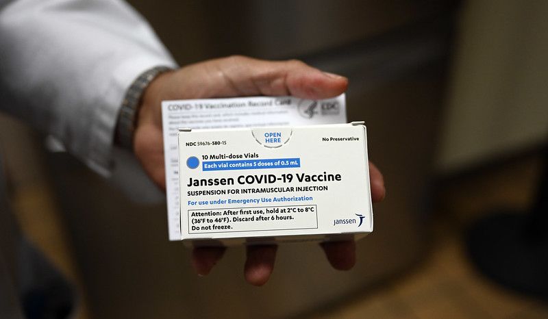 Packaging for the Johnson & Johnson coronavirus vaccine is seen before New York Gov. Andrew Cuomo received the vaccine on March 17.