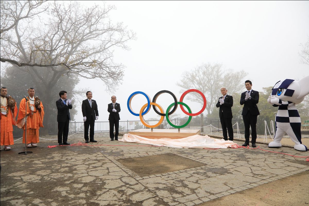 A set of Olympic Rings were unveiled on Mount Takao in Japan on April 14, 2021 to mark the last 100 days until the opening ceremony (Photo: Tokyo 2020 and TMG)
