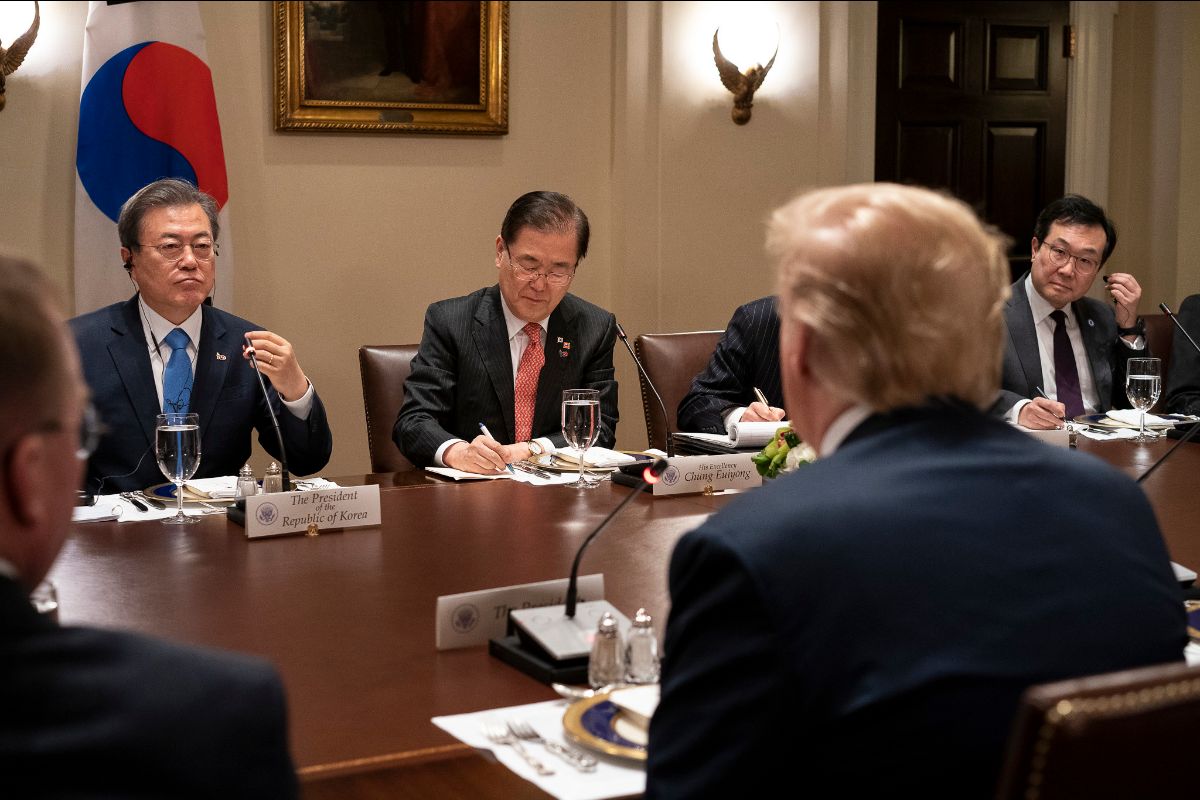 Former President Donald Trump meets with South Korean President Moon Jae-in in April 2019 at the White House. (Photo: Shealah Craighead / White House)