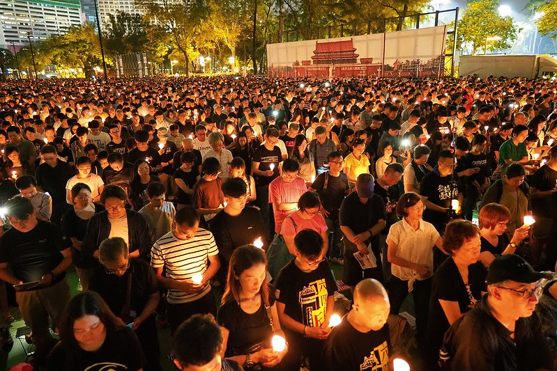 Thousands gathered in Hong Kong's Victoria Park for a candlelight vigil on June 4, 2019 to mark the 30-year anniversary of the Tiananmen Square massacre.