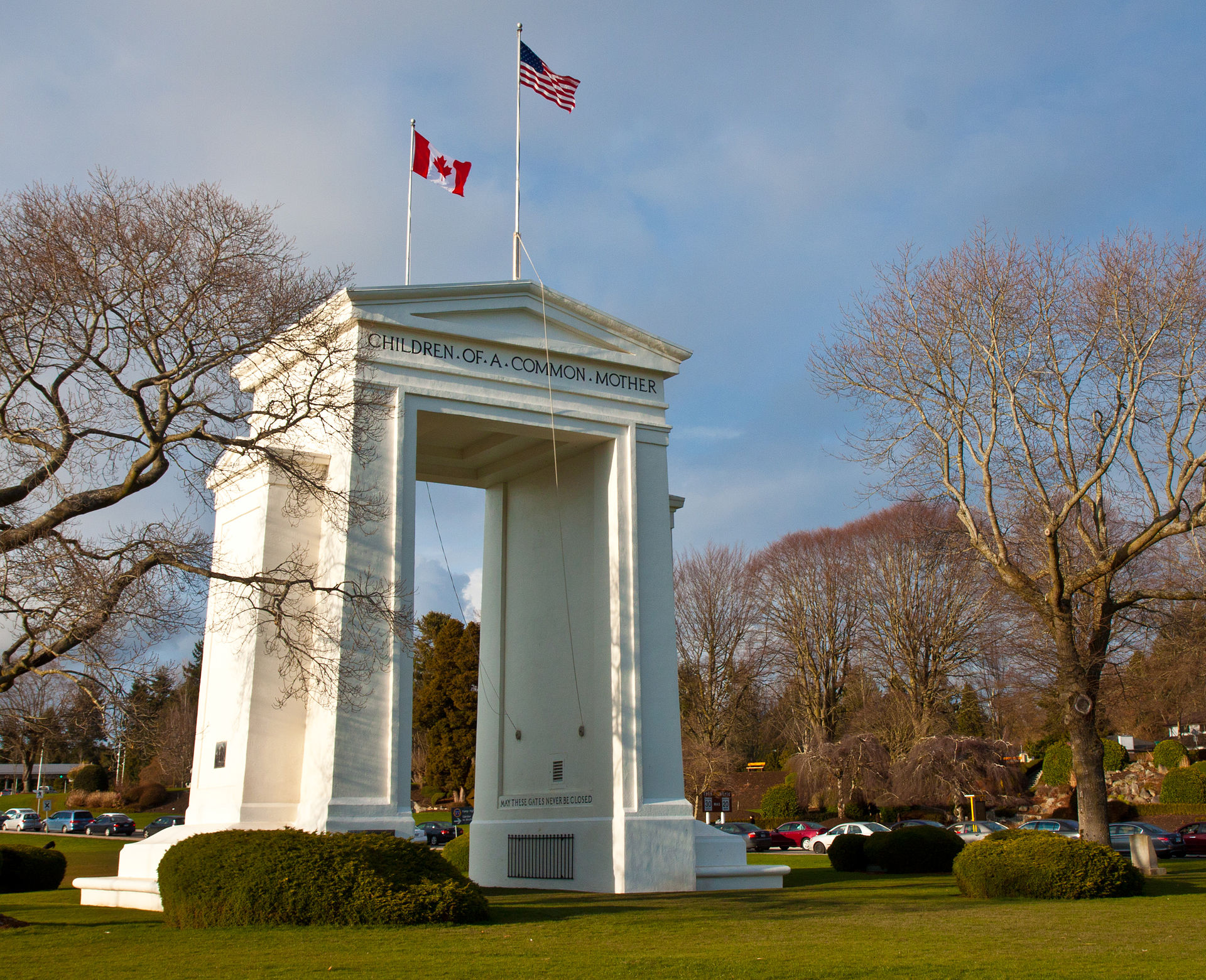The Peace Arch, a monument situated near the westernmost point of the Canada–United States border.