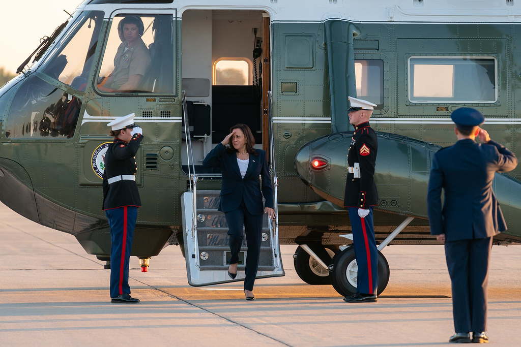 Vice President Kamala Harris disembarks Marine Two at Joint Base Andrews on June 25 to begin her trip to El Paso, Texas. (Photo: White House / Lawrence Jackson)