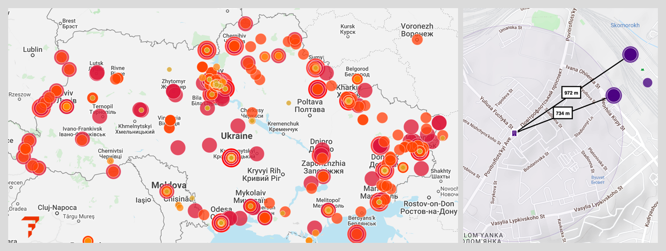 Map of incidents in Ukraine early after the full invasion by Russia