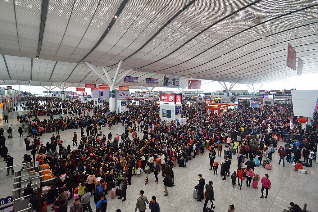 A crowded train station in China