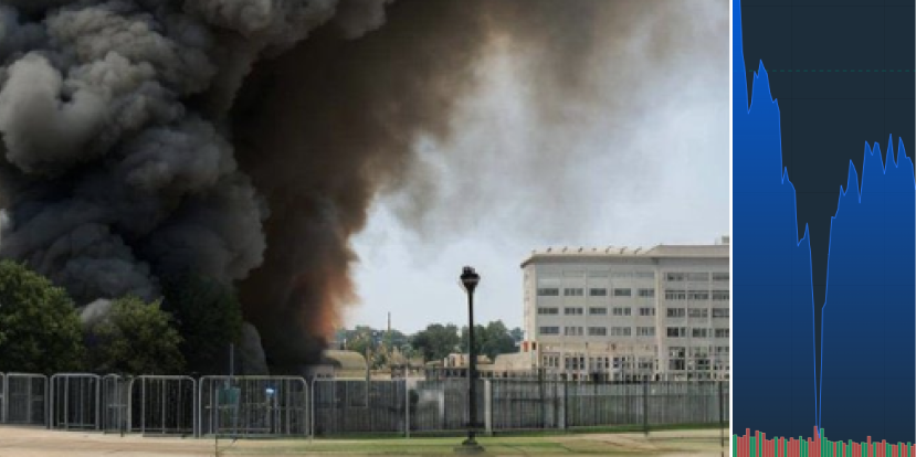 Generative AI created photo of an "explosion" that never actually happened. There are no people in the photo outside of the Pentagon. Additionally the lamppost shown is a double-image and the smoke is coming from a larger area than possible.