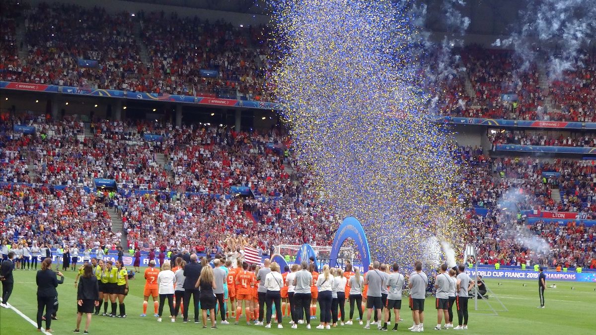 The U.S. women's national soccer team, pictured above after their win in 2019, will seek to defend their two-time title at the Women's World Cup this year in Australia and New Zealand.