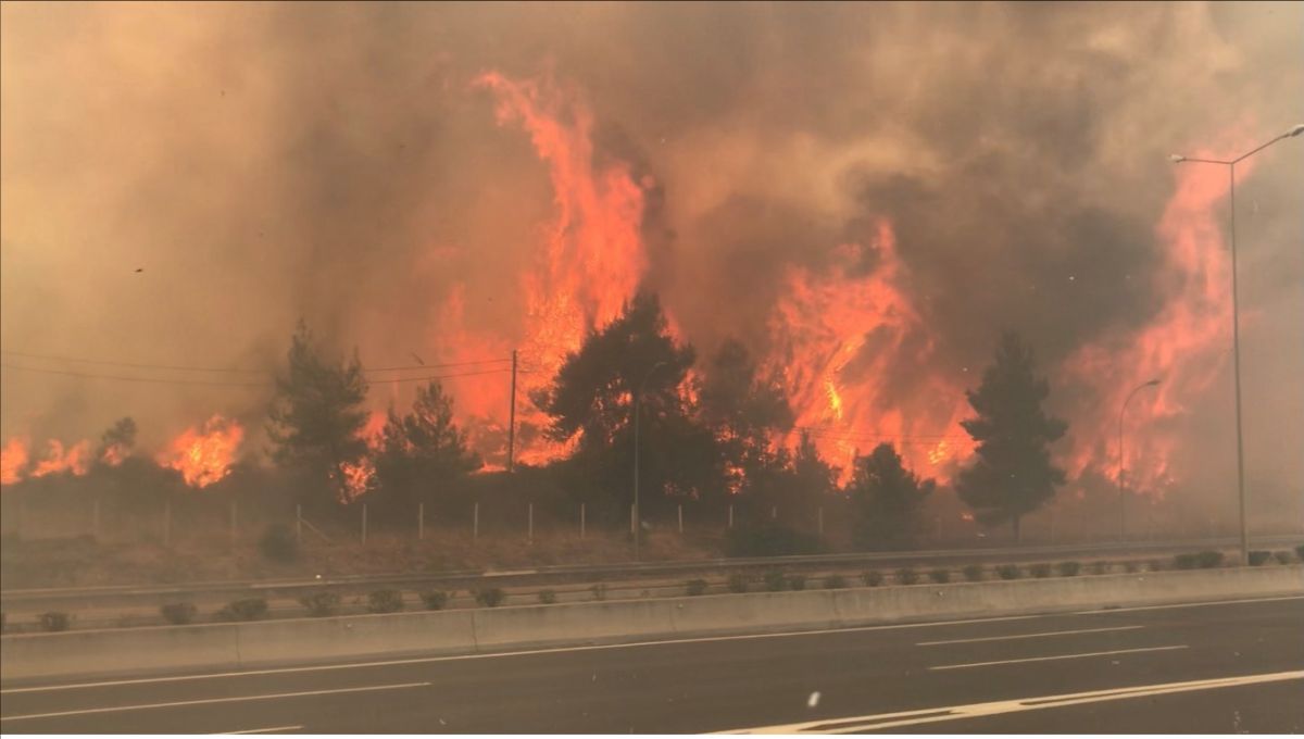 Hundreds of Greek firefighters are working to control a large wildfire in the northern suburbs of Athens. (Photo: Greece Civil Protection / X)