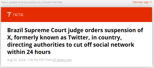 Brazil Supreme Court judge orders suspension of X, formerly known as Twitter, in country, directing authorities to cut off social network within 24 hours