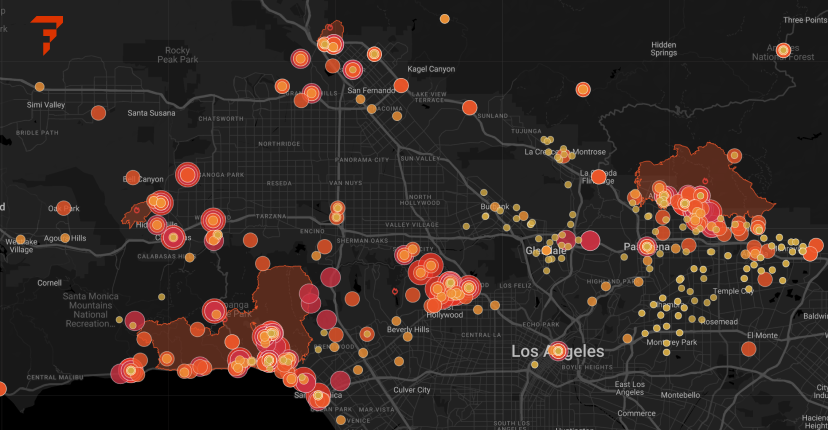 Factal incident map of LA fires from 9 Jan to 14 Jan 2025