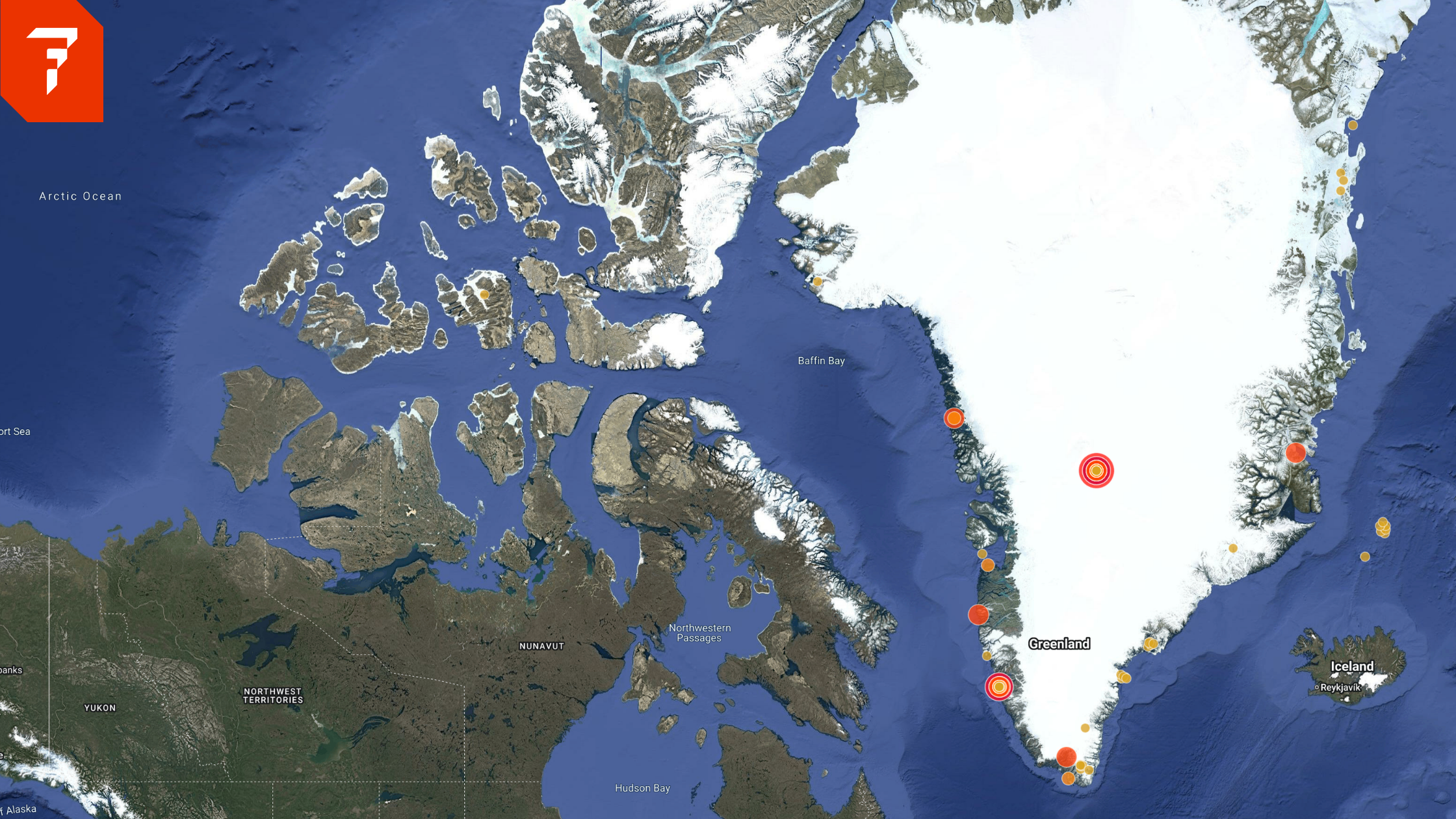 Map of Greenland from Factal's risk intelligence platform
